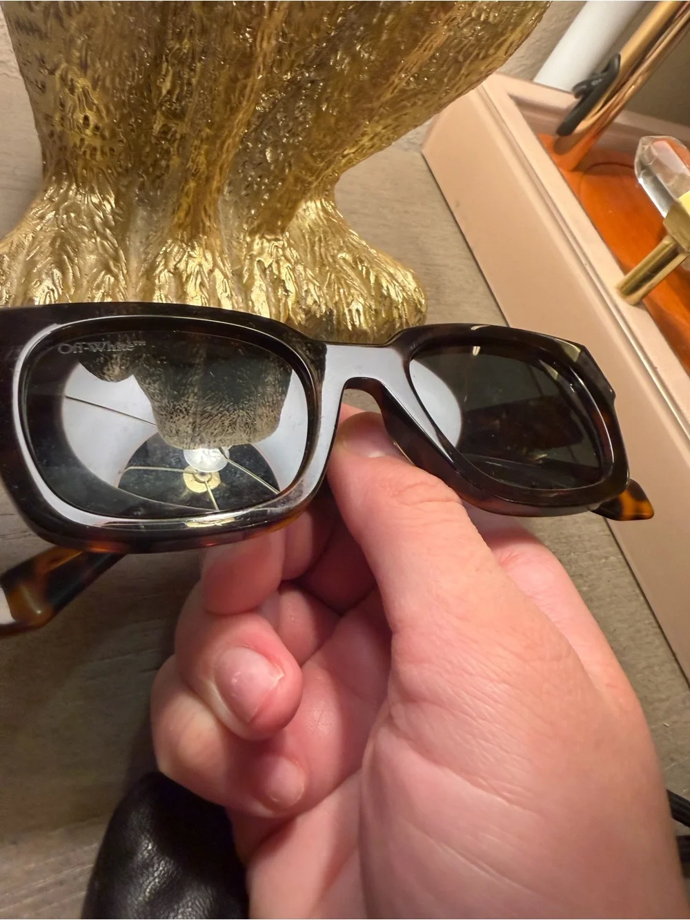 Off-White Tortoiseshell Square Sunglasses with Dark Lenses
